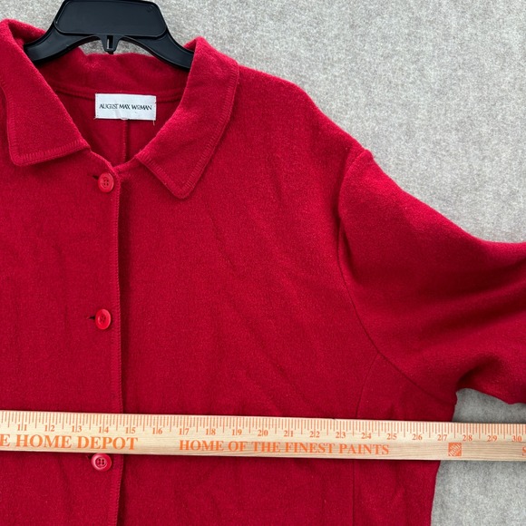 August Max Boiled Wool Long Line Cardigan Jacket Red Button Front Pockets 2XL - Picture 7 of 12